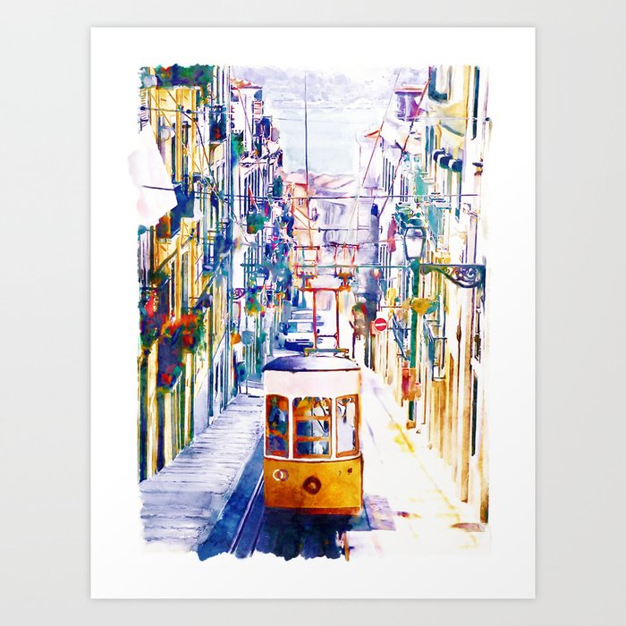 Lisbon Watercolor Cityscape Art Print