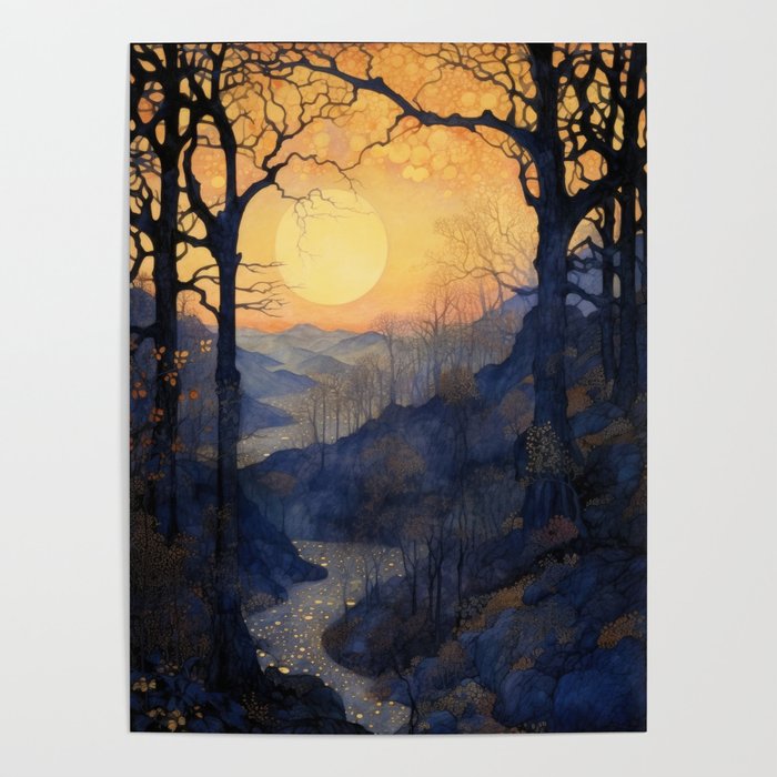 Sunset over River Valley Poster