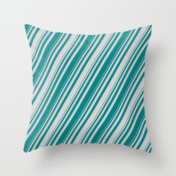 Teal & Light Grey Colored Striped Pattern Throw Pillow