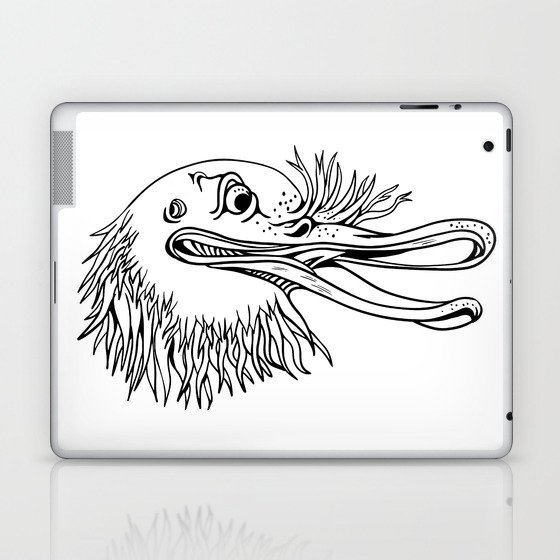 Angry Kiwi Bird Head Cartoon Black and White Laptop & iPad Skin