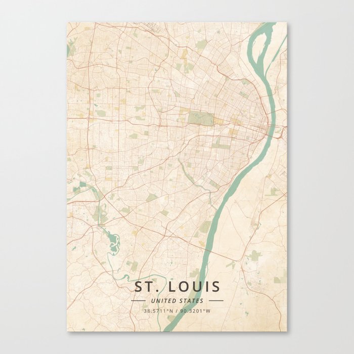 St. Louis, United States - Vintage Map Canvas Print