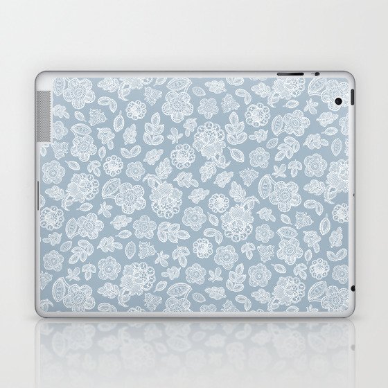 Lace flowers white on pastel blue  Laptop & iPad Skin