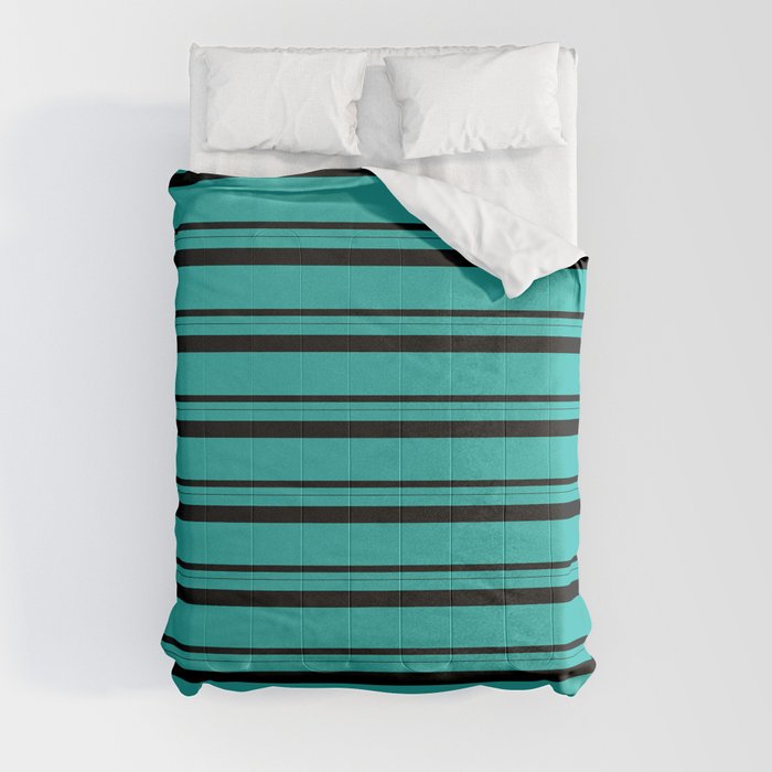 Light Sea Green & Black Colored Pattern of Stripes Comforter
