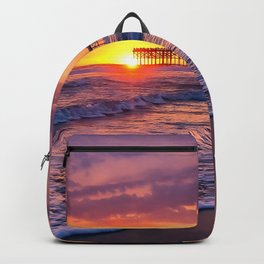 Beach Sunset & Foamy Wave (purple, orange, pier, PB San Diego, California) Backpack