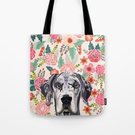 Great Dane florals pet portrait art print and dog gifts Tote Bag