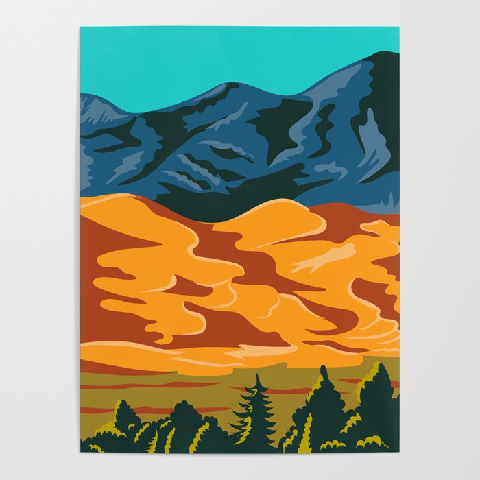 Great Sand Dunes National Park and Preserve in Colorado United States WPA Poster Art Color Poster