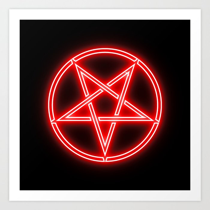 Bright Neon Red Pentagram Star Art Print
