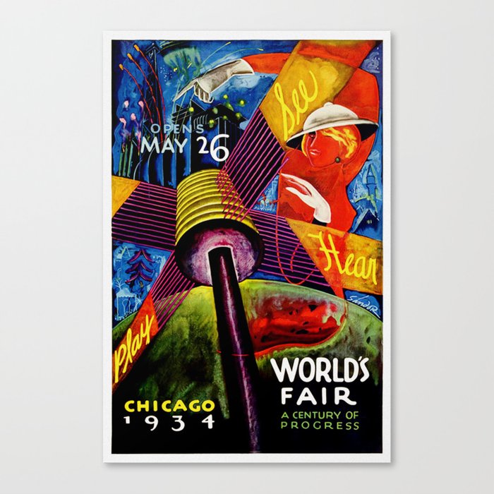 Retro 1934 Chicago World's Fair Travel Poster Canvas Print