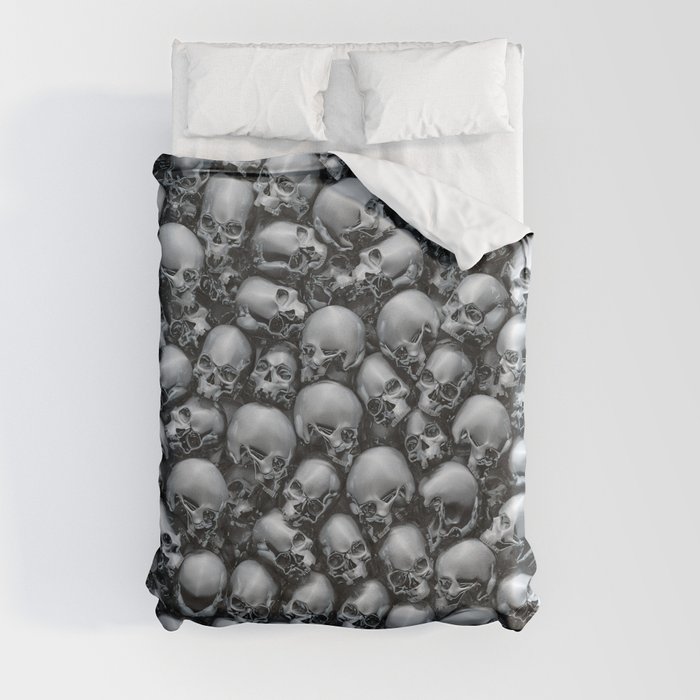 Totally Gothic Abstract Skulls Horror Pattern Chrome Duvet Cover