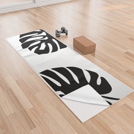 Monstera Leaves in Black and White Yoga Towel