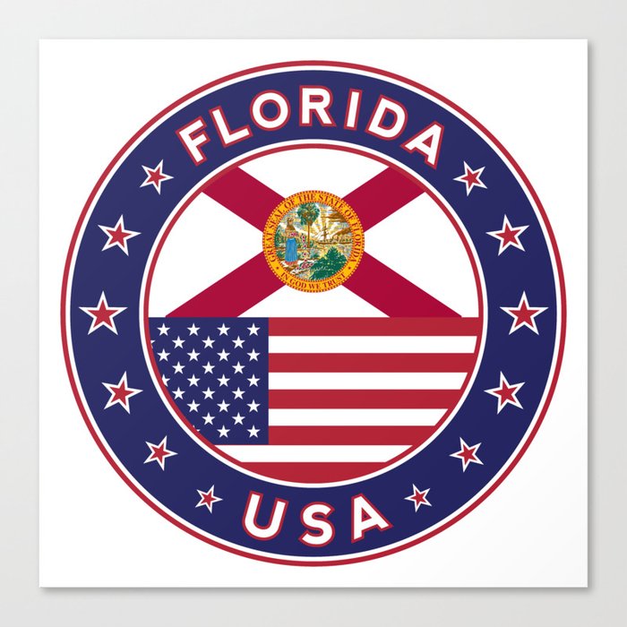 Florida Florida T Shirt Florida Sticker Circle Florida Flag White Bg Canvas Print By Alma Design Society6
