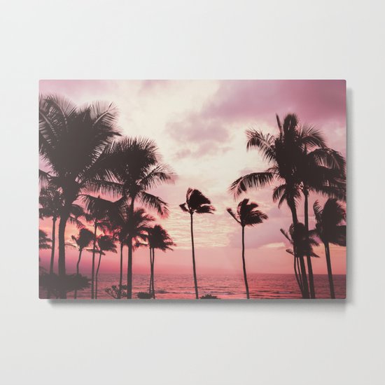Tropical Palm Tree Pink Sunset Metal Print