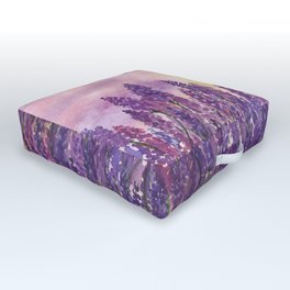 Lavender Field At Dusk Outdoor Floor Cushion | Watercolor, Yellowsun, Painting, Purple, Nature, Lilac, Mauve, Homedecor, Lavande, Bed Bath 