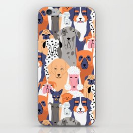 Funny diverse dog crowd character cartoon background iPhone Skin