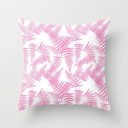 Pink Silhouette Fern Leaves Pattern Throw Pillow