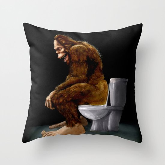 Bigfoot breaks into some Dude's Cabin and Totally takes a fat Dump in his toilet Throw Pillow