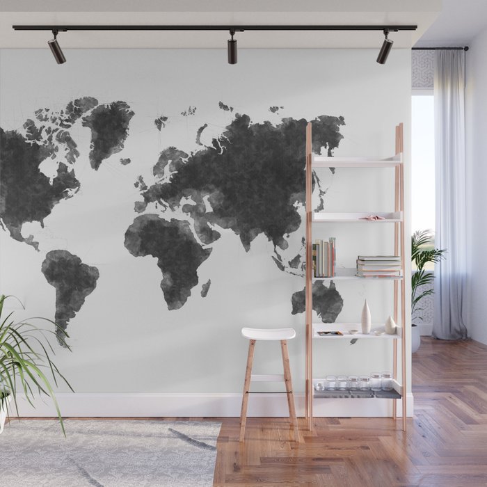 World Map Black Sketch, Map Of The World, Wall Art Poster, Wall Decal, Earth Atlas, Geography Map Wall Mural