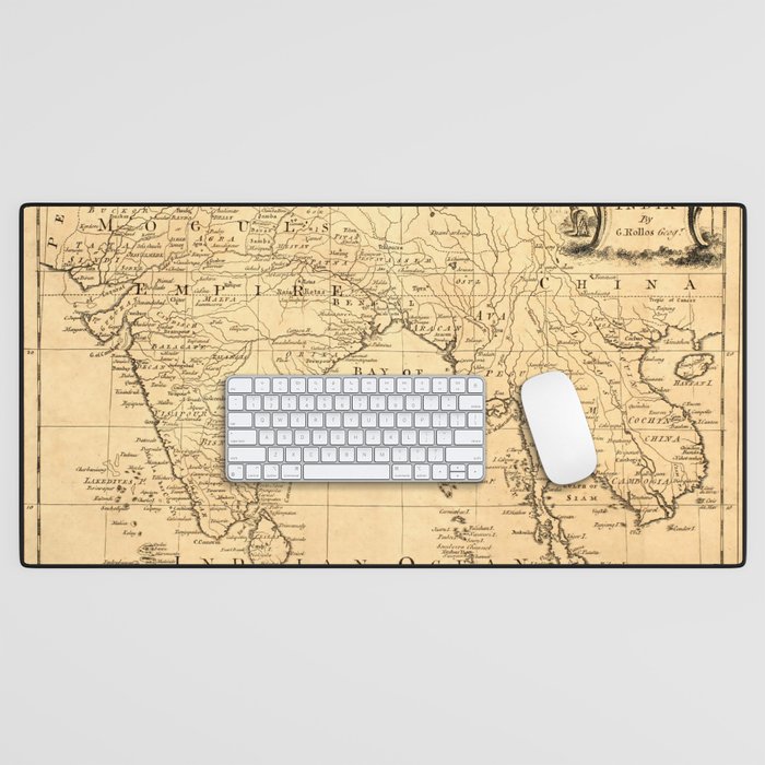 This vintage map of India and Southeast Asia was designed in 1750.  Desk Mat