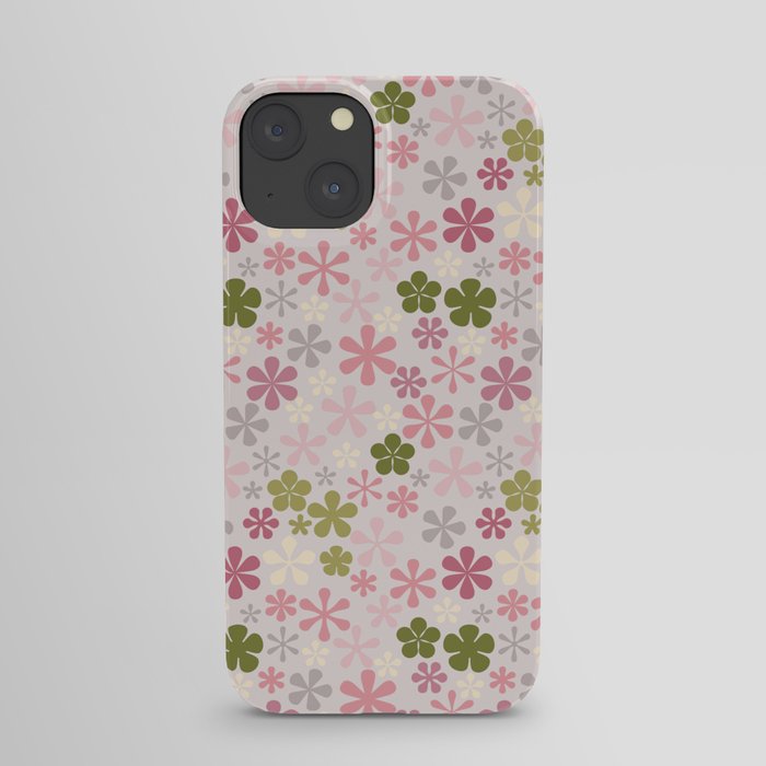 pink and green eclectic daisy print ditsy florets iPhone Case