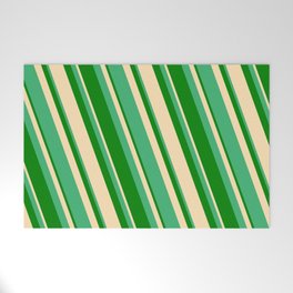 [ Thumbnail: Sea Green, Green & Beige Colored Striped/Lined Pattern Welcome Mat ]