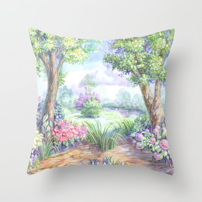 Весенний пейзаж Throw Pillow