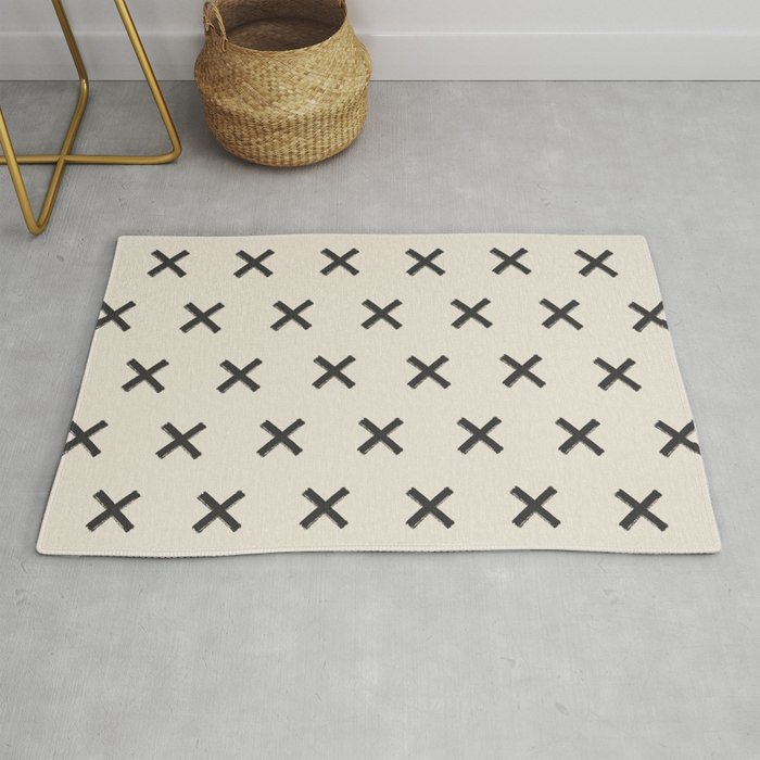 Cream & Black Scandinavian X Pattern Rug