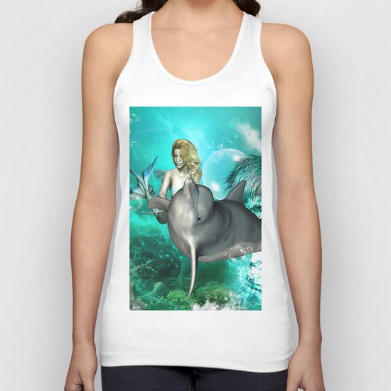 Beautiful mermaid with cute dolphin Unisex Tank Top