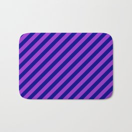 [ Thumbnail: Dark Blue & Dark Orchid Colored Lines Pattern Bath Mat ]