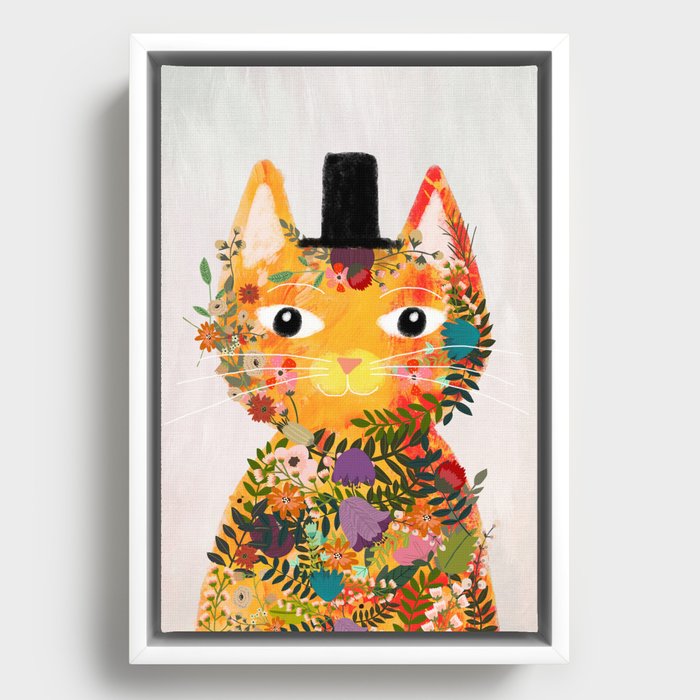 Cat and hat Framed Canvas
