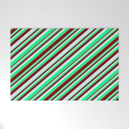 [ Thumbnail: Green, Maroon & Lavender Colored Striped/Lined Pattern Welcome Mat ]