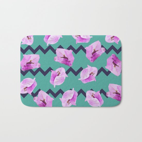 Floral Chevron Pattern Bath Mat