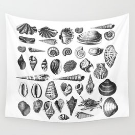 Vintage Sea Shell Drawing Black And White Wall Tapestry