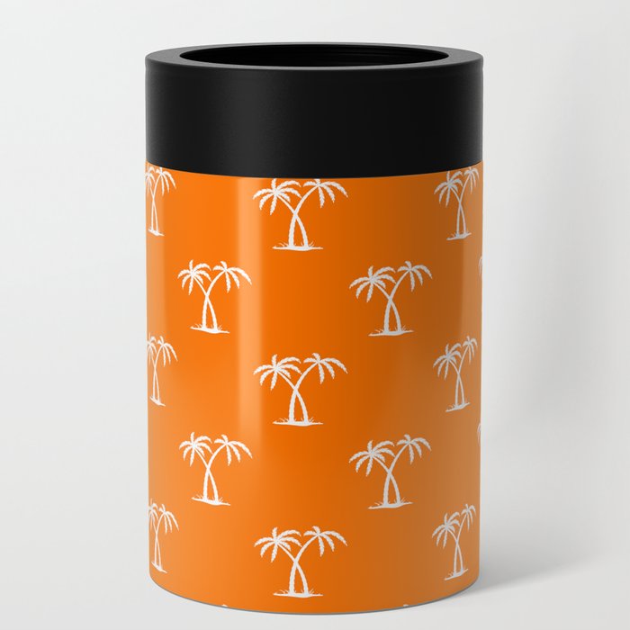 Orange And White Palm Trees Pattern Can Cooler