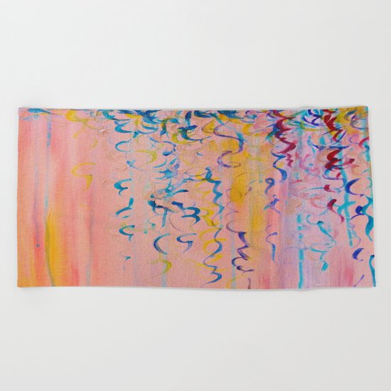 COTTON CANDY WHISPERS - Lovely Pretty in Pink Colorful Rainbow Ribbons Abstract Fine Art Painting Beach Towel