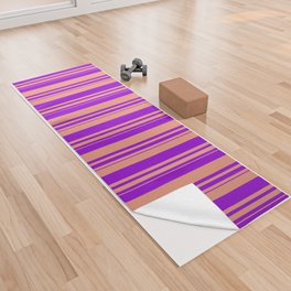 [ Thumbnail: Dark Salmon and Dark Violet Colored Lined/Striped Pattern Yoga Towel ]