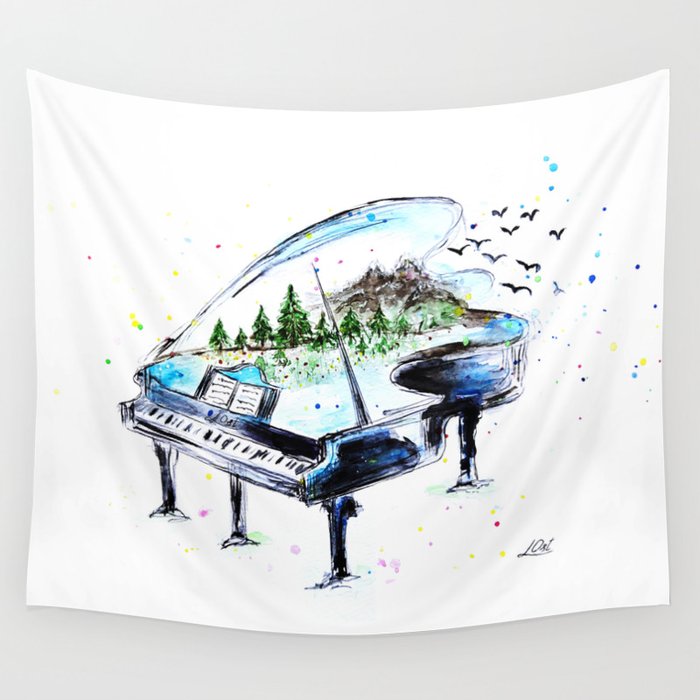 Piano with nature Wall Tapestry