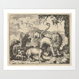 Renard is Accused by the Wolf and Several Animals from Hendrick van Alcmar's Renard The Fox Art Print | Design, Monkey, Vector, Cute, Jungle, Safari, Animal, Print, Wildlife, Funny 