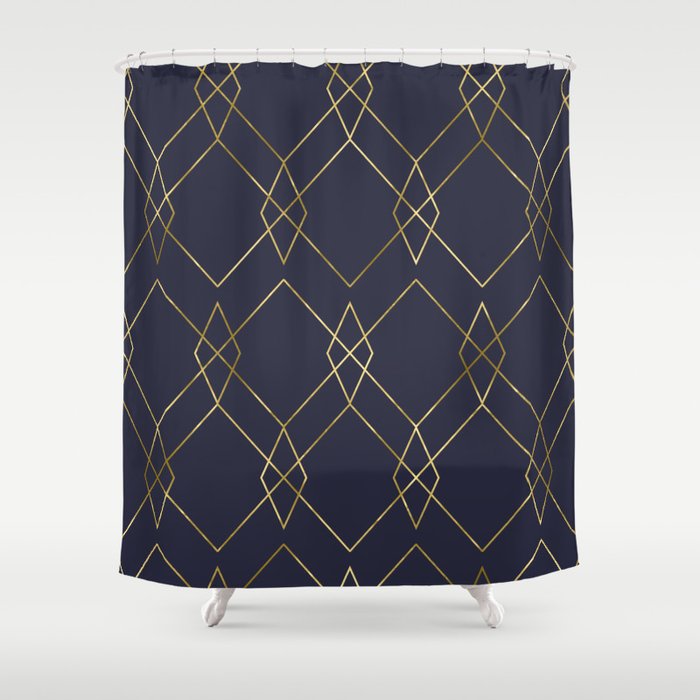 navy blue and gold shower curtain