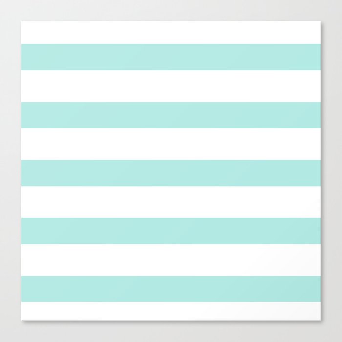 Aqua blue and White stripes lines - horizontal Canvas Print