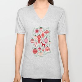 Mid-Century Ornaments in Red and Mint V Neck T Shirt