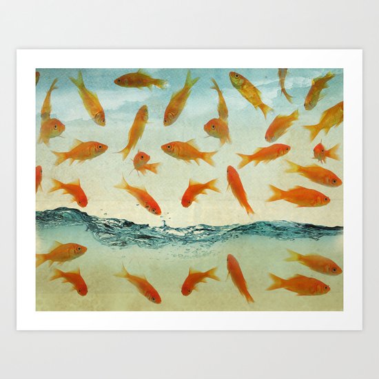raining gold fish Art Print