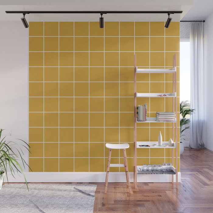 Small Grid Pattern - Mustard Yellow Wall Mural