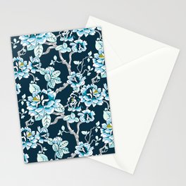 Spring Flowers Pattern Blue on Deep Blue Stationery Card
