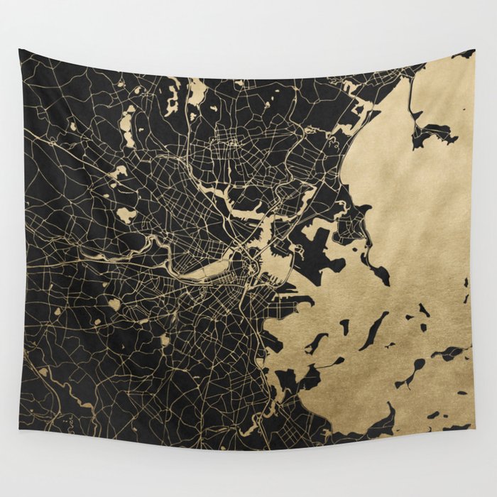 Boston Gold and Black Invert Wall Tapestry