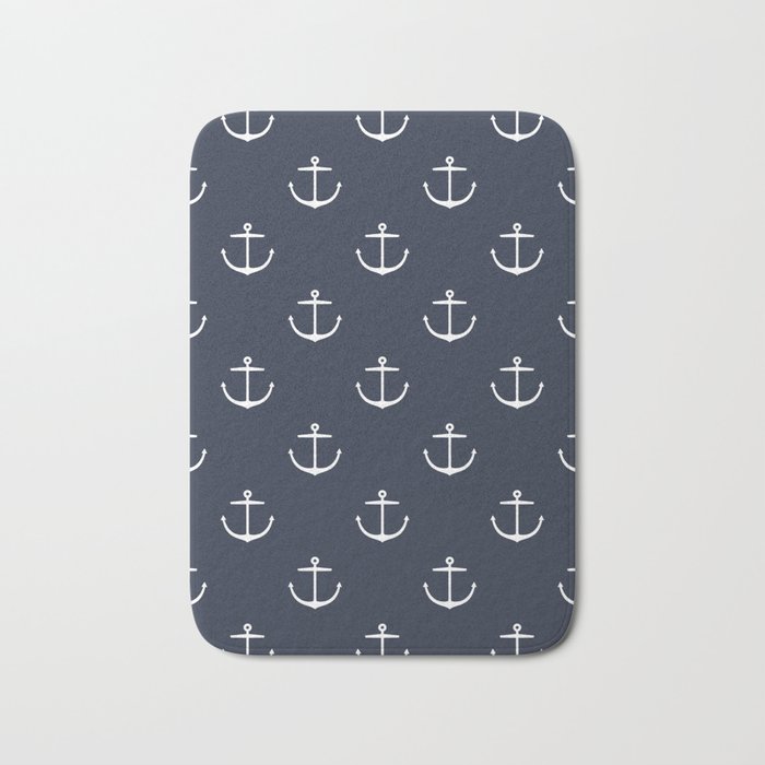 Yacht style. Anchor. Navy blue. Bath Mat