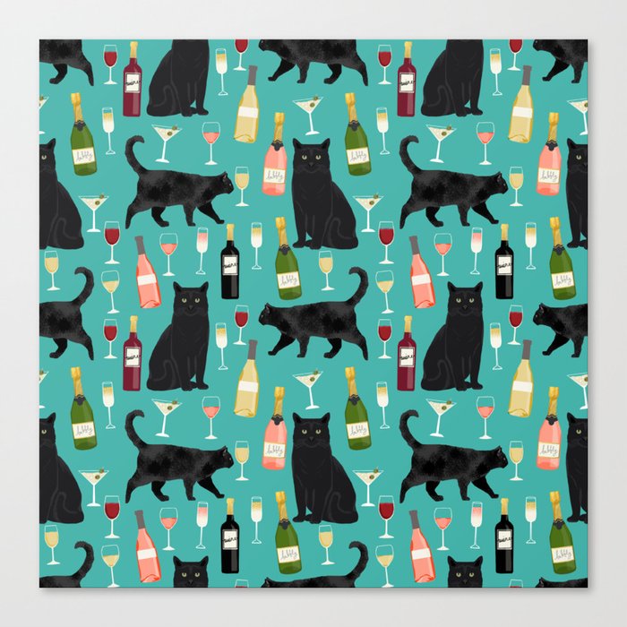 Black Cat Wine Champagne Cocktails Cat Breeds Cat Lover Pattern