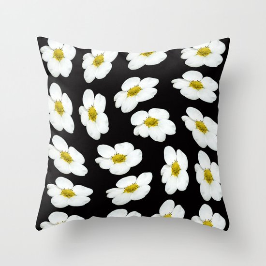White flowers on a black background #Society6 #buyart Throw Pillow by Paivi Vikstrom Society6
