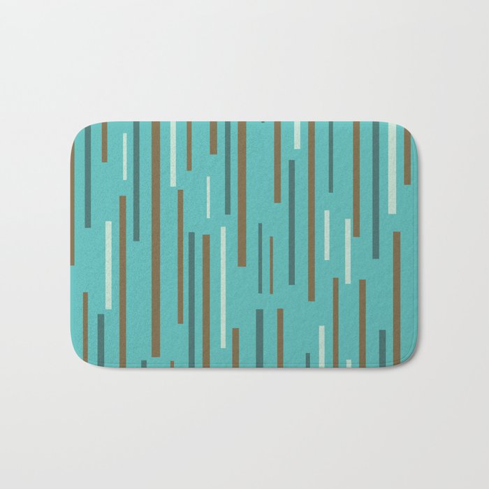 Interrupted Lines Mid-Century Modern Minimalist Pattern in Turquoise and Brown Bath Mat