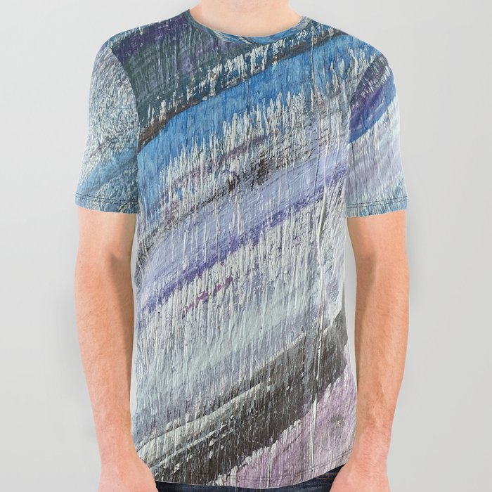 blue purple stripes on wood All Over Graphic Tee