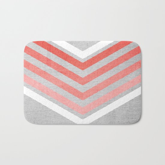 Coral Gradient Chevron on Silver Grey Wood Bath Mat